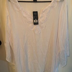 Robert Louis Women's Ivory Blouse with Lace Detail
